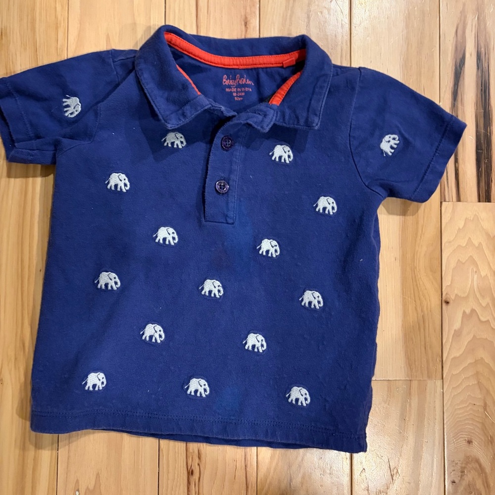 Baby Boden Navy Blue Polo with Elephant Design